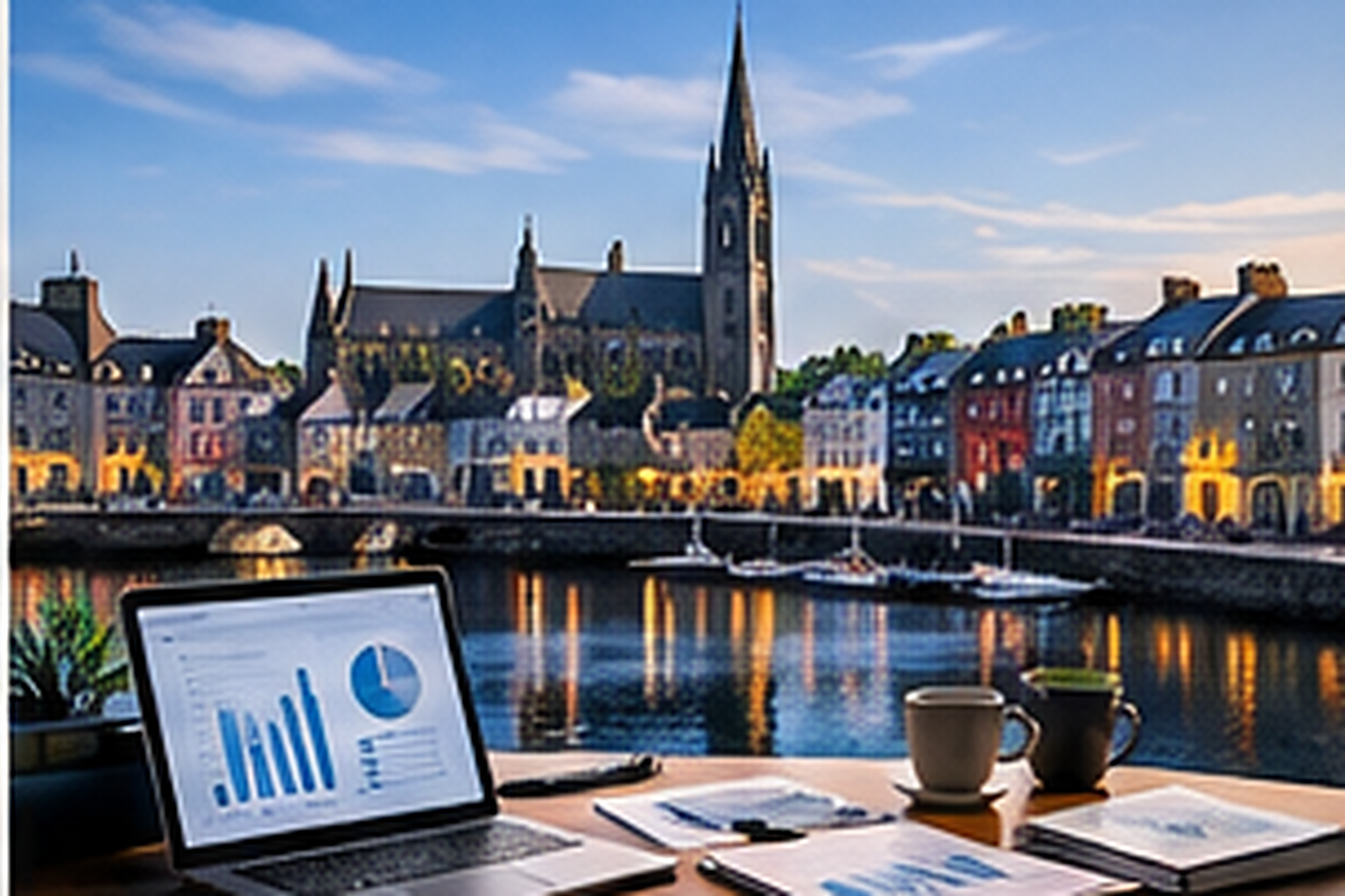 Donegal accounting services with financial reports and Donegal city skyline