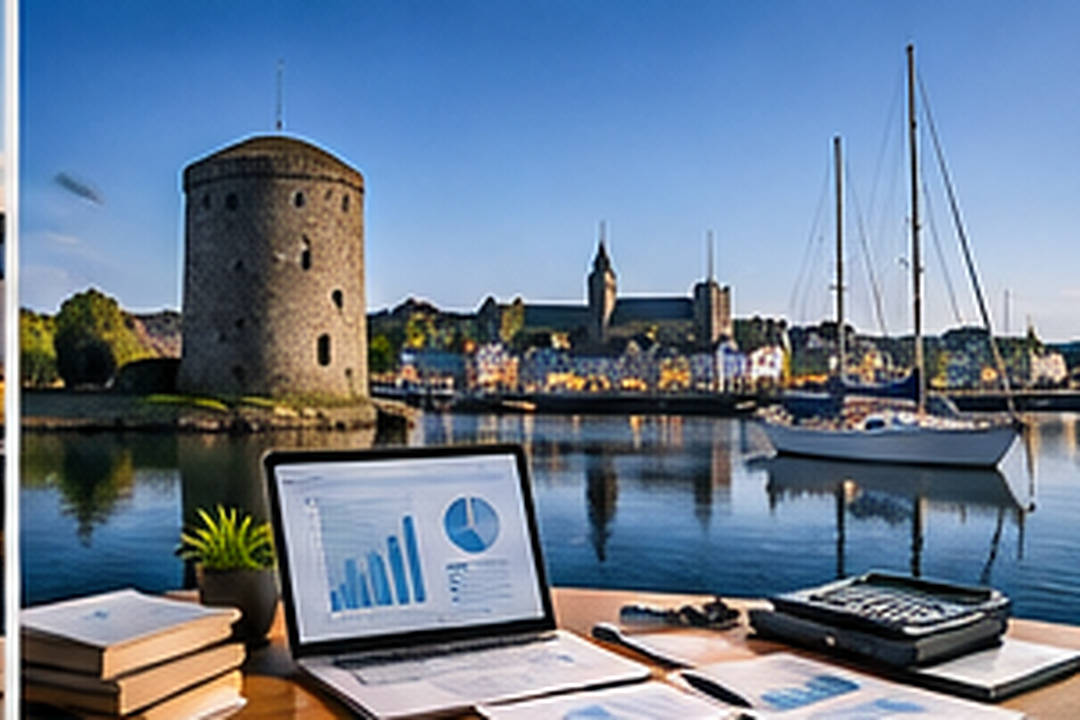 Galway accounting services with financial reports and Galway city skyline
