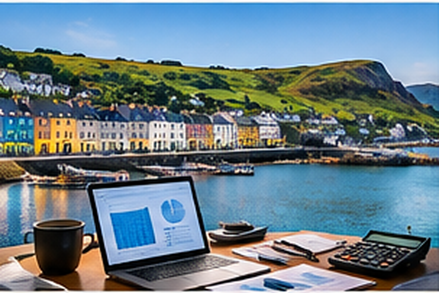 Kerry accounting services with financial reports and Kerry city skyline