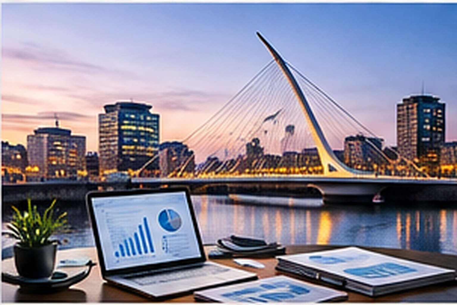 Kildare accounting services with financial reports and Kildare city skyline