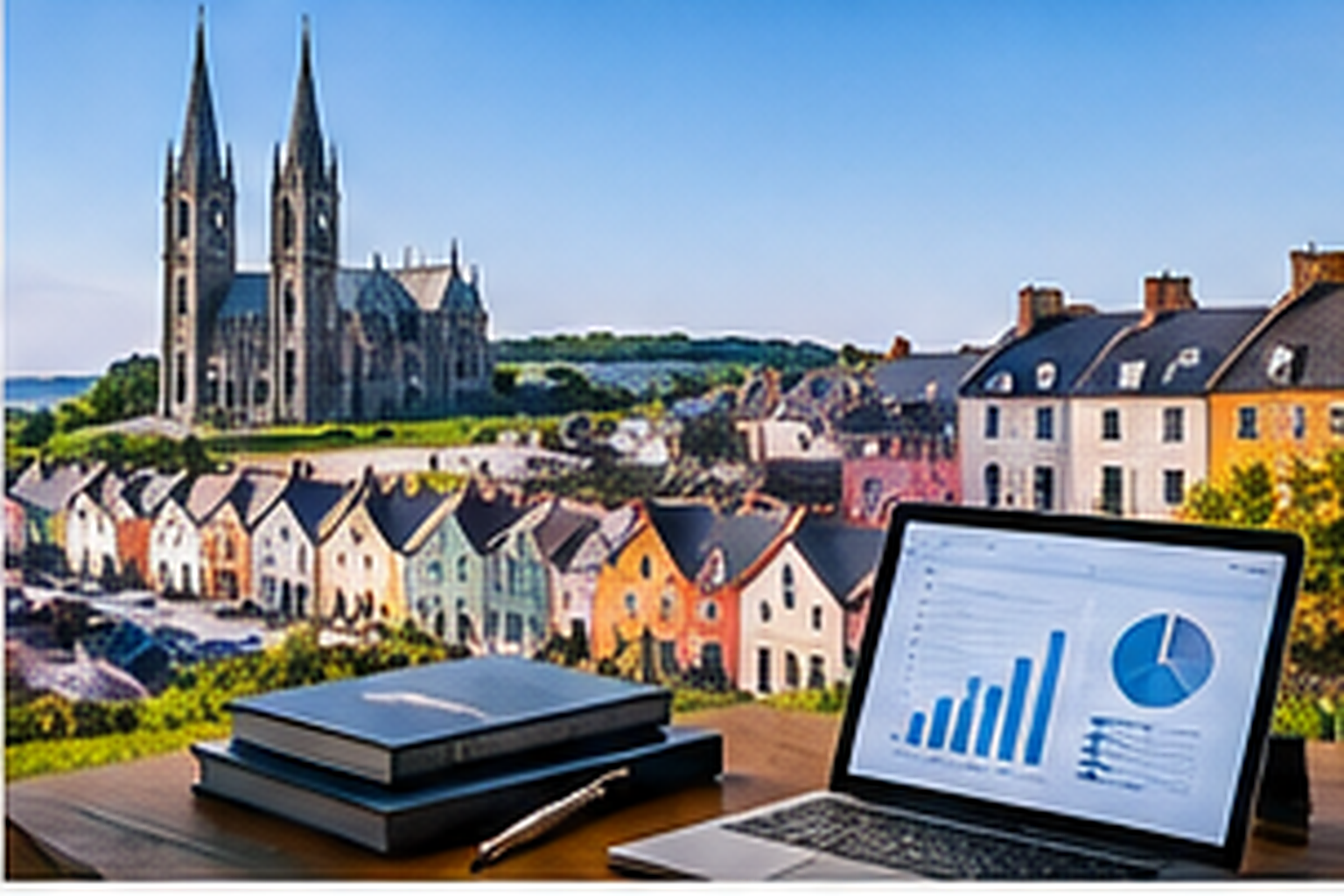 Louth accounting services with financial reports and Louth city skyline