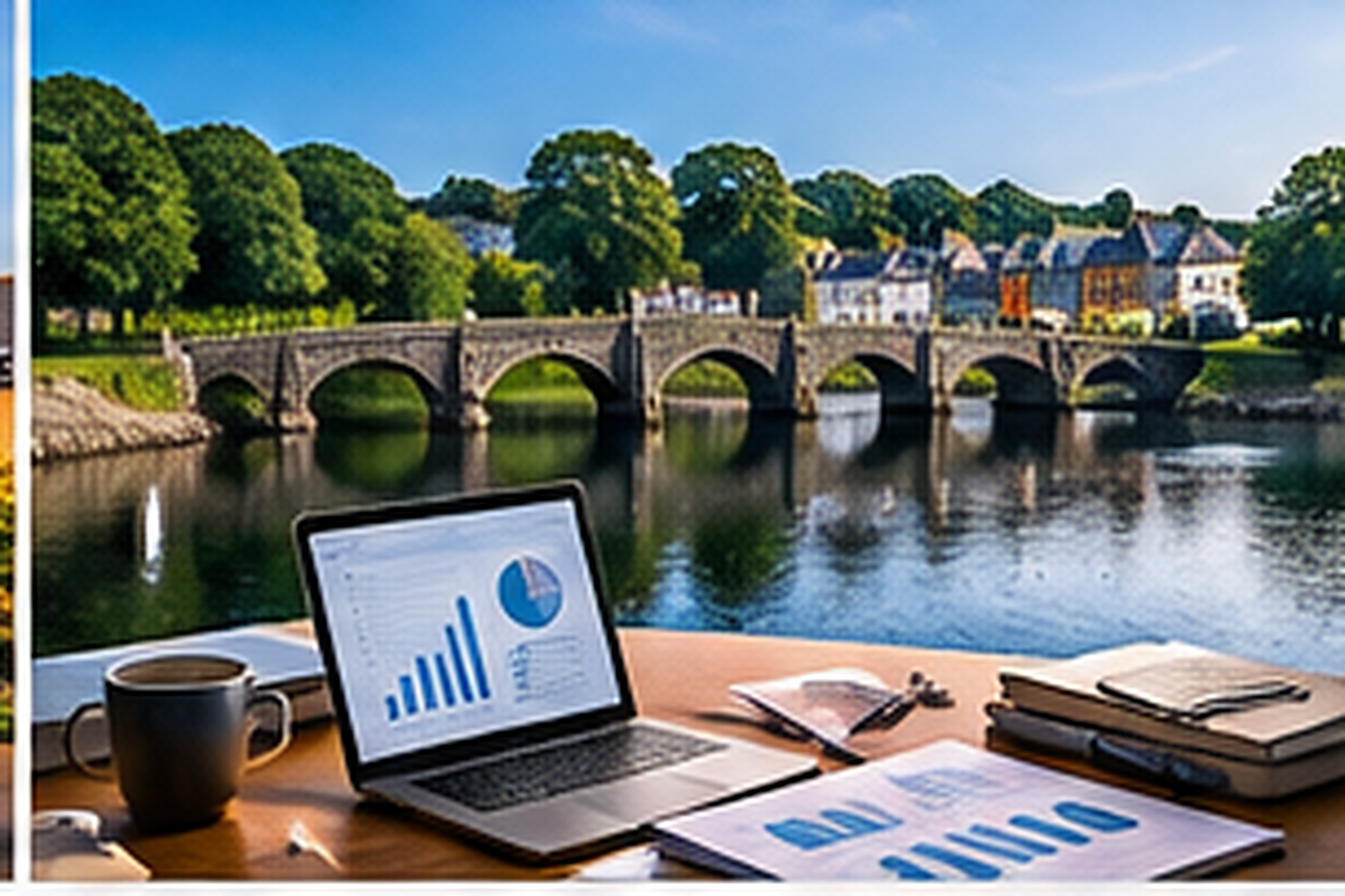 Mayo accounting services with financial reports and Mayo city skyline