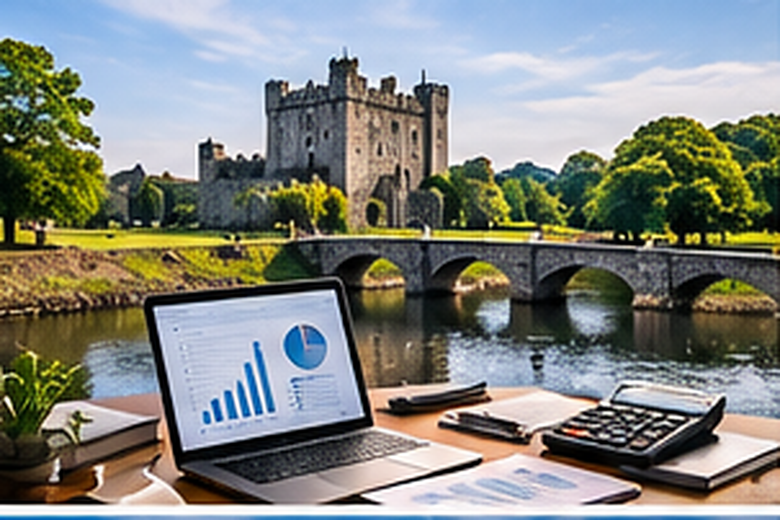 Offaly accounting services with financial reports and Offaly city skyline
