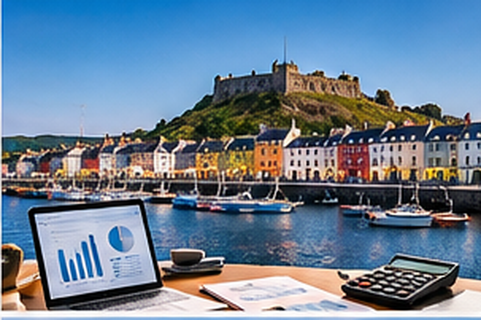Roscommon accounting services with financial reports and Roscommon city skyline