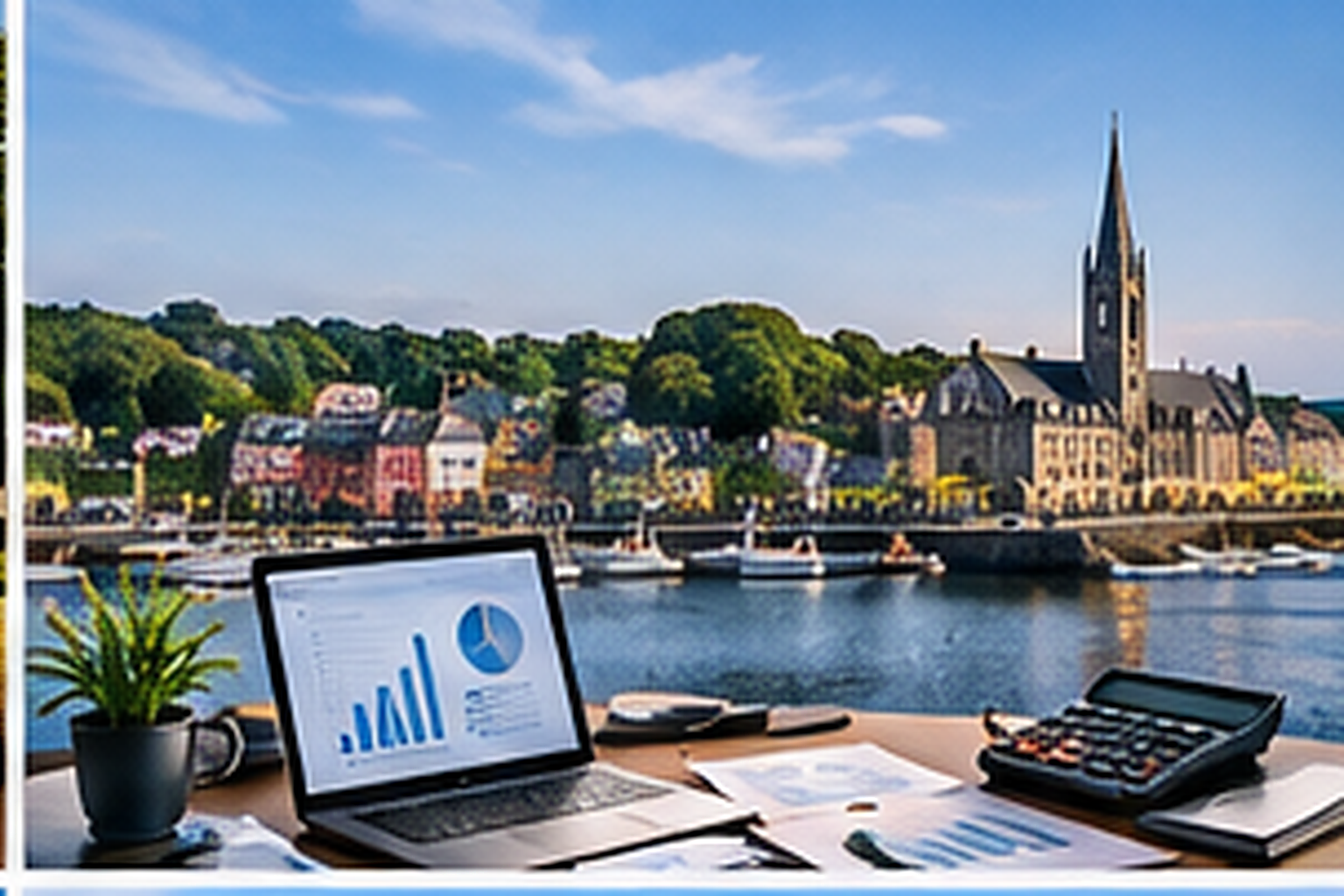 Waterford accounting services with financial reports and Waterford city skyline